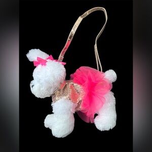 Pink And White Poochie & Co Girl’s Plush Dog Purse w/strap